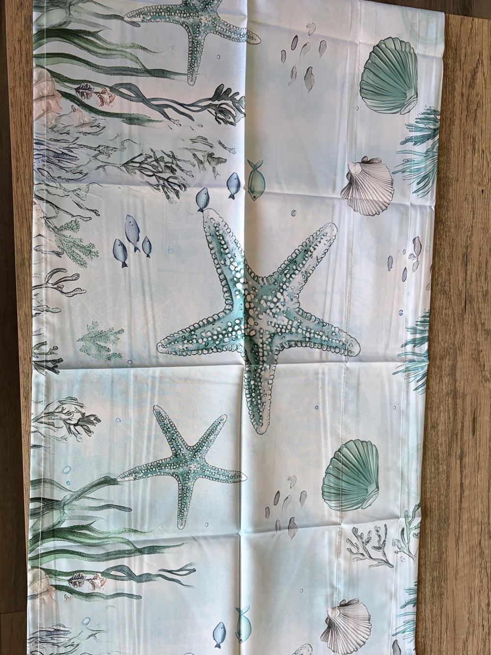 Coastal Starfish Print window valance Panel in Seafoam Green
